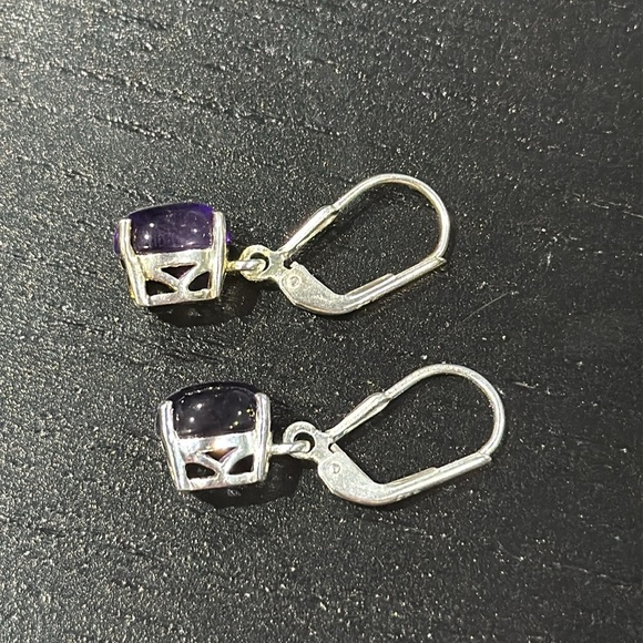 925 Silver Earrings with Purple Gem Stones - Picture 3 of 6